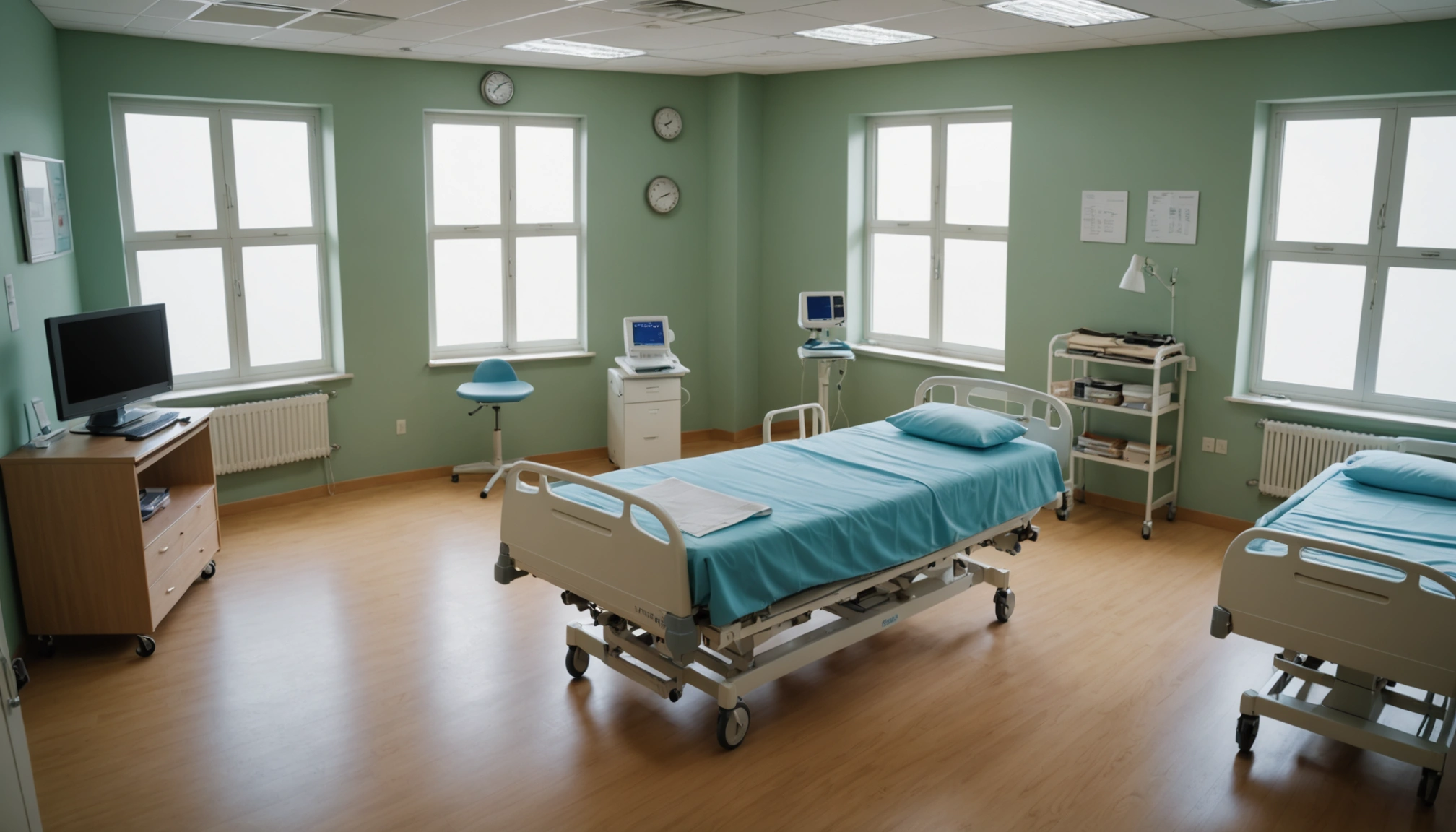 High angle view of a tranquil hospital room