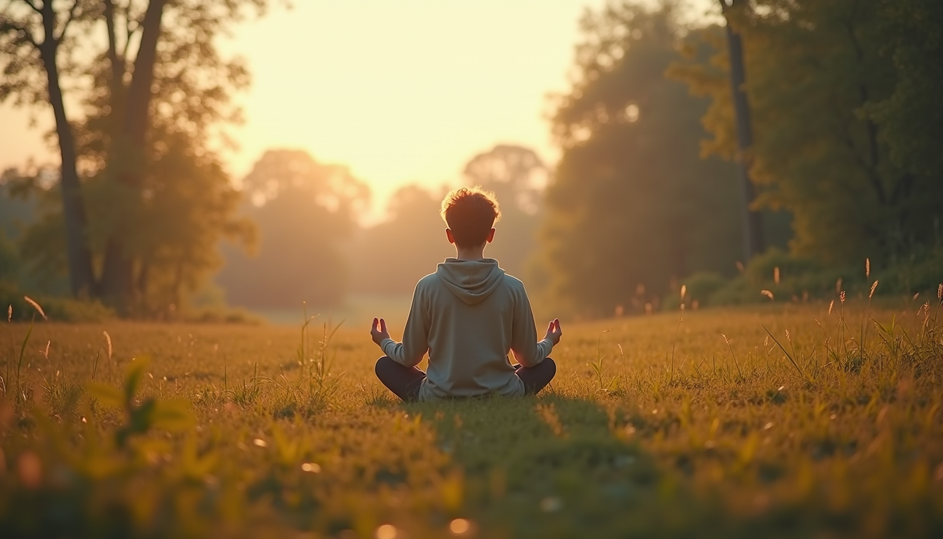 מבט עין על אדם יושב במדיטציה בטבע