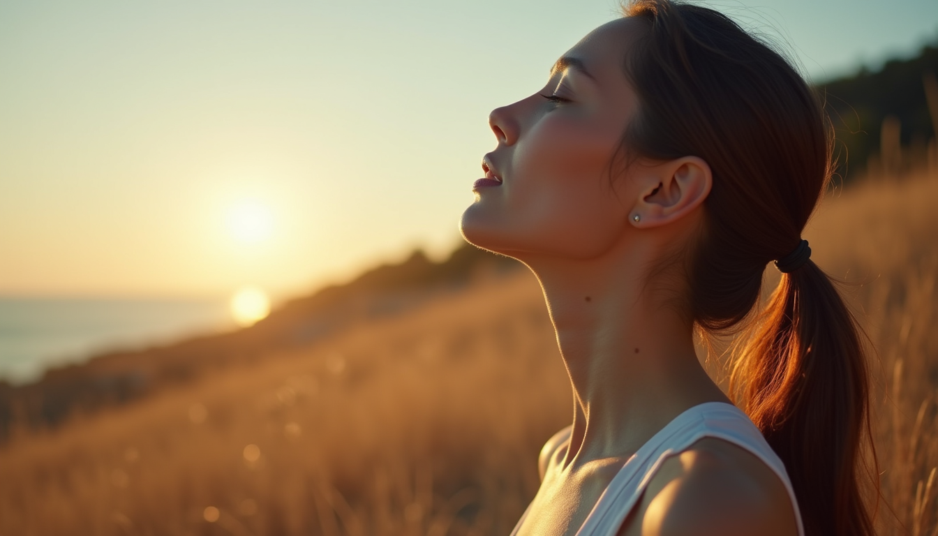 תקריב של נשימה עמוקה באוויר הפתוח