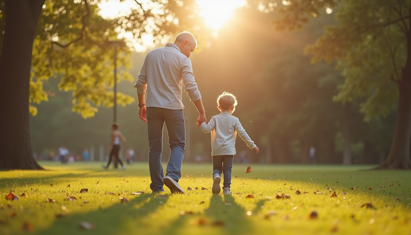 צילום בזווית עין של הורה וילד משחקים יחד בפארק